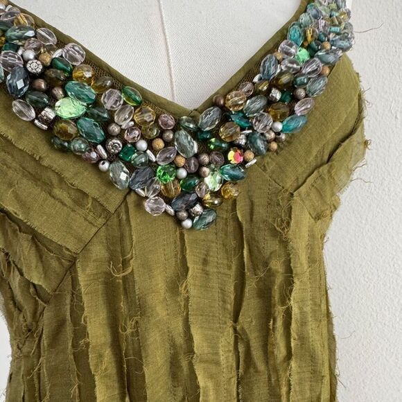 Y2k designer blumarine green beaded ruched mini strap dress sz 40IT - Picture 3 of 4